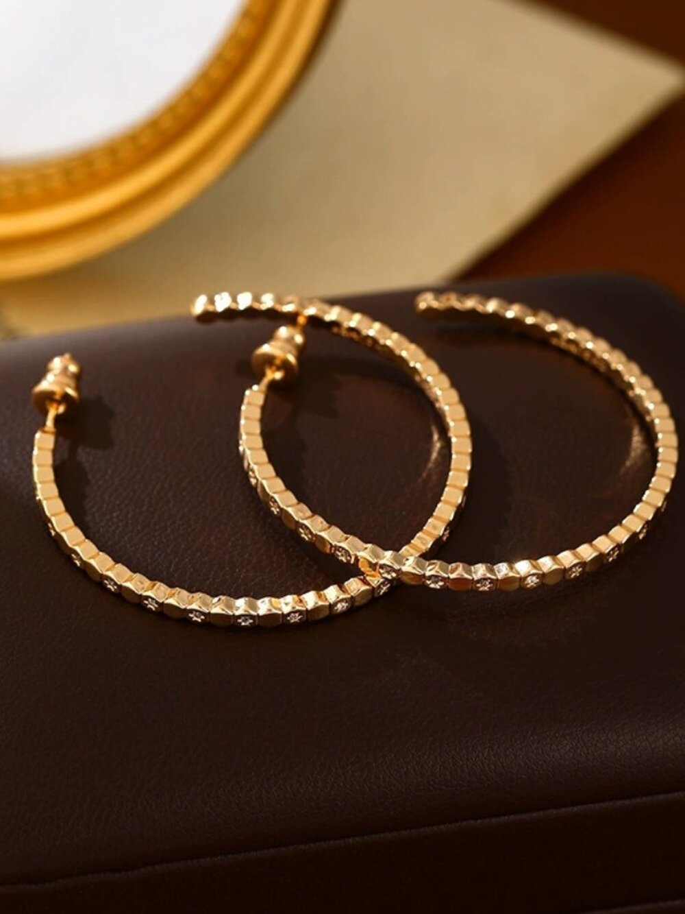 Chic Faceted Gold Open Cuff Bracelets Set